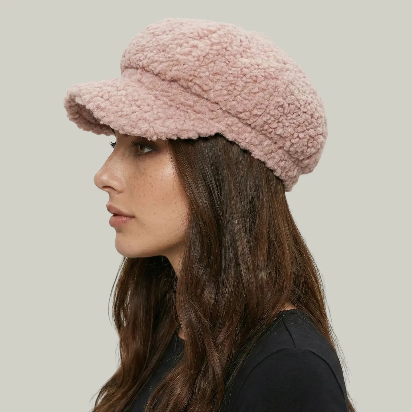 Béret Gavroche Femme Sherpa Rose Poudré Moelleux Maison Shelby