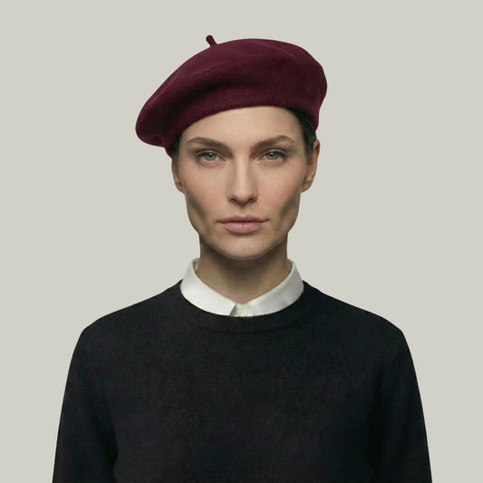 Béret Basque Femme Laine Bordeaux Uni Classique Maison Shelby