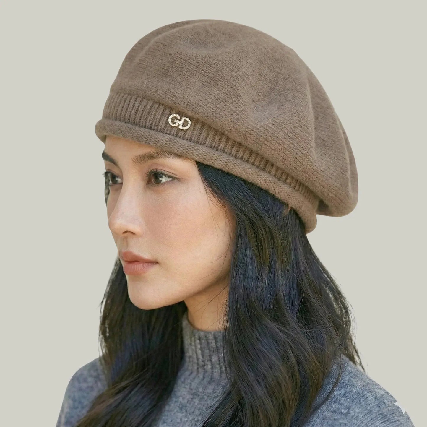 Béret Basque Femme Laine Camel Chiné Logo Brodé Maison Shelby