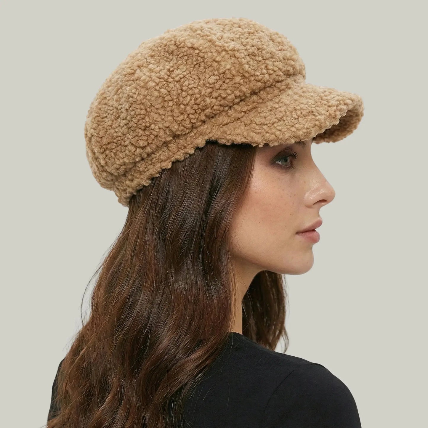 Béret Gavroche Femme Sherpa Camel Moelleux Maison Shelby