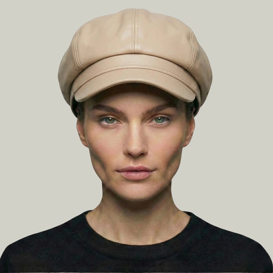 Béret Gavroche Femme Simili Cuir Beige Rosé Visière Maison Shelby