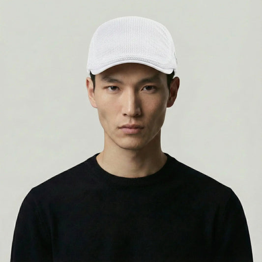 Béret Homme Blanc Maille Ajourée – Étiquette Tissée Été Maison Shelby
