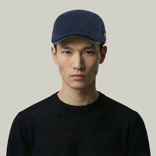 Béret Homme Bleu Marine Maille Ajourée – Étiquette Tissée Été Maison Shelby