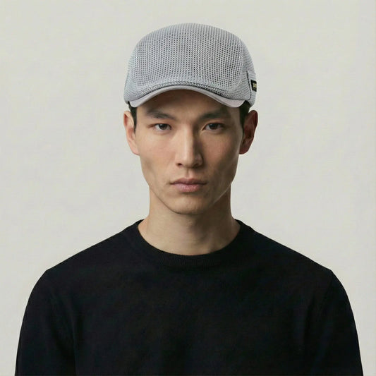 Béret Homme Gris Clair Maille Tricot – Étiquette Tissée Latérale Maison Shelby