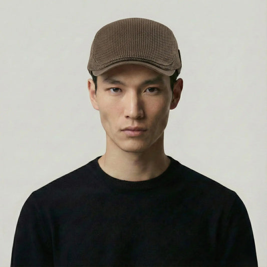 Béret Homme Marron Maille Côtelée – Étiquette Tissée Latérale Maison Shelby