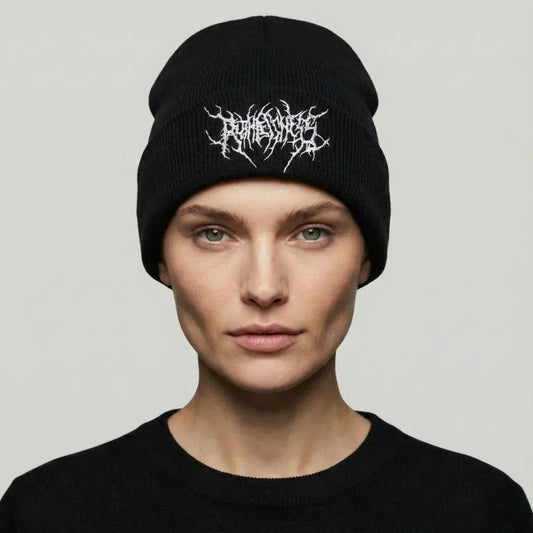 Bonnet Côtelé Femme Noir Broderie Gothique Argentée Maison Shelby