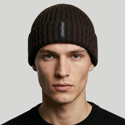 Bonnet Côtelé Mixte Chocolat Revers Étiquette Tissée Maison Shelby