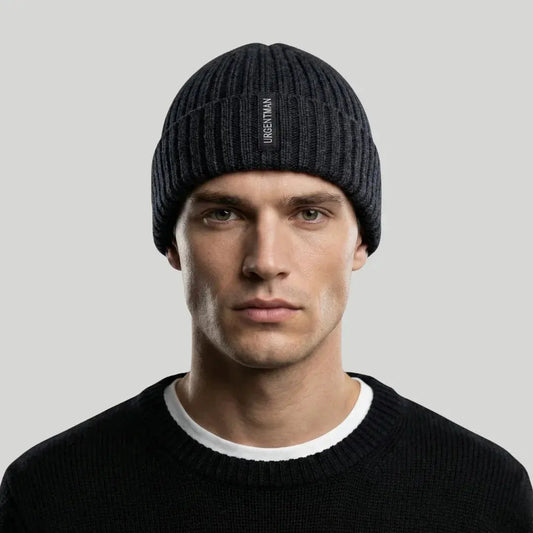 Bonnet Côtelé Mixte Gris Anthracite Revers Étiquette Tissée Maison Shelby
