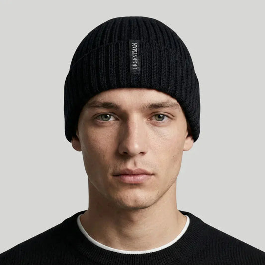 Bonnet Côtelé Mixte Noir Revers Étiquette Tissée Maison Shelby