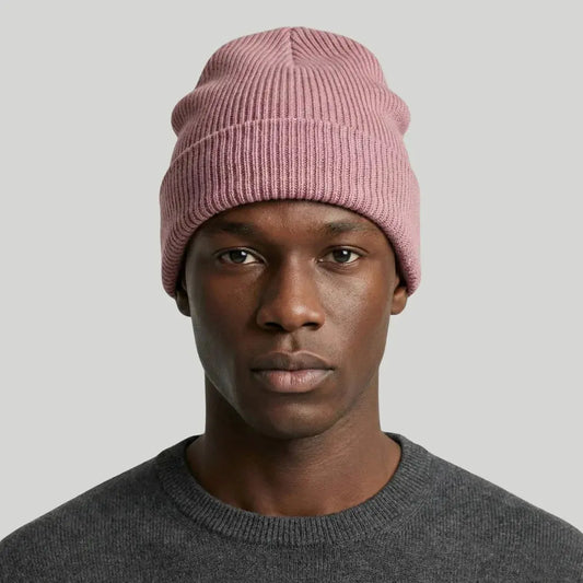 Bonnet Côtelé Mixte Rose Mauve Revers Uni Maison Shelby