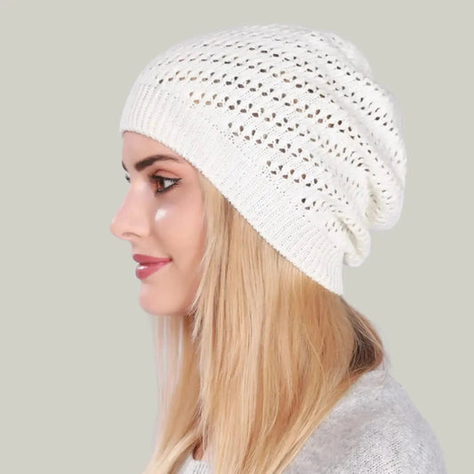 Bonnet Crochet Femme Blanc Cassé – Maille Ajourée Hiver Maison Shelby