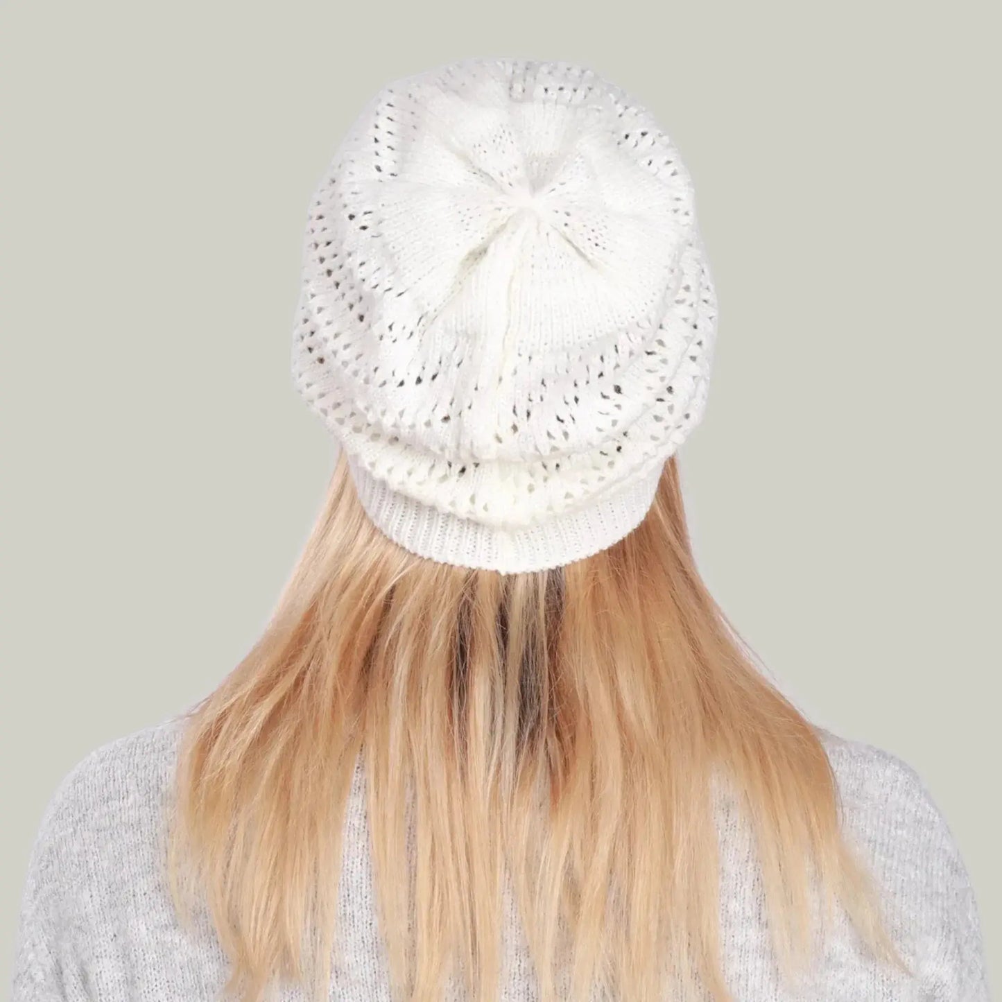 Bonnet Crochet Femme Blanc Cassé – Maille Ajourée Hiver Maison Shelby