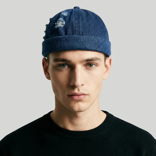 Bonnet Docker Denim Bleu Homme Femme – Finitions Effilochées Maison Shelby