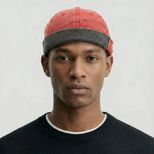 Bonnet Docker Mixte Corail Délavé Revers Gris Denim Maison Shelby