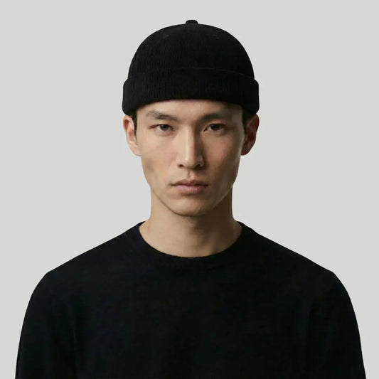 Bonnet Docker Mixte Noir Velours Côtelé Sangle Cuir Maison Shelby