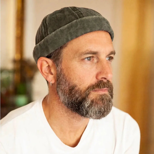 Bonnet Docker Mixte Vert Kaki Délavé Velours Ras Maison Shelby