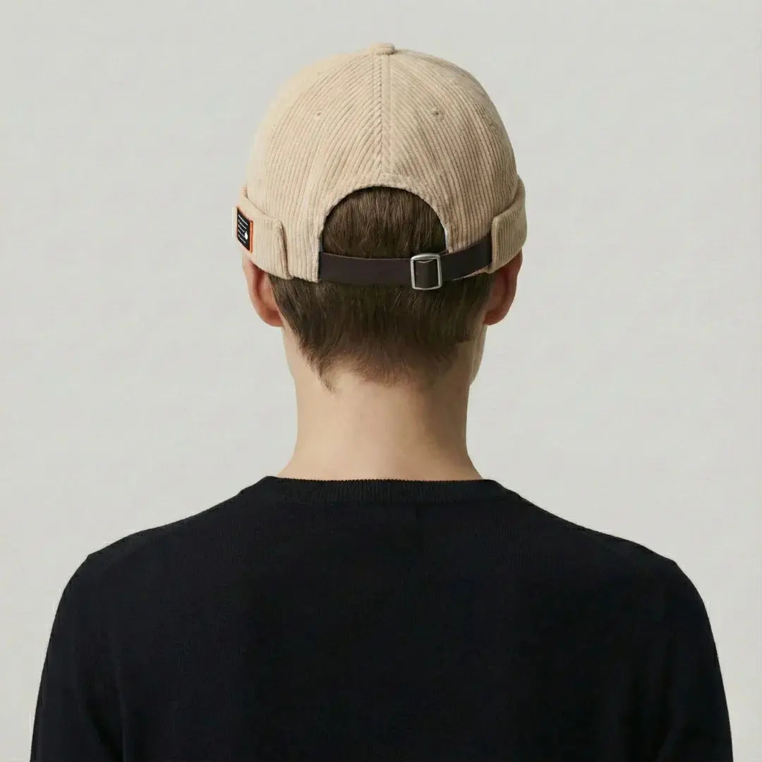 Bonnet Docker Velours Côtelé Beige Homme Femme – Patch & Boucle Maison Shelby