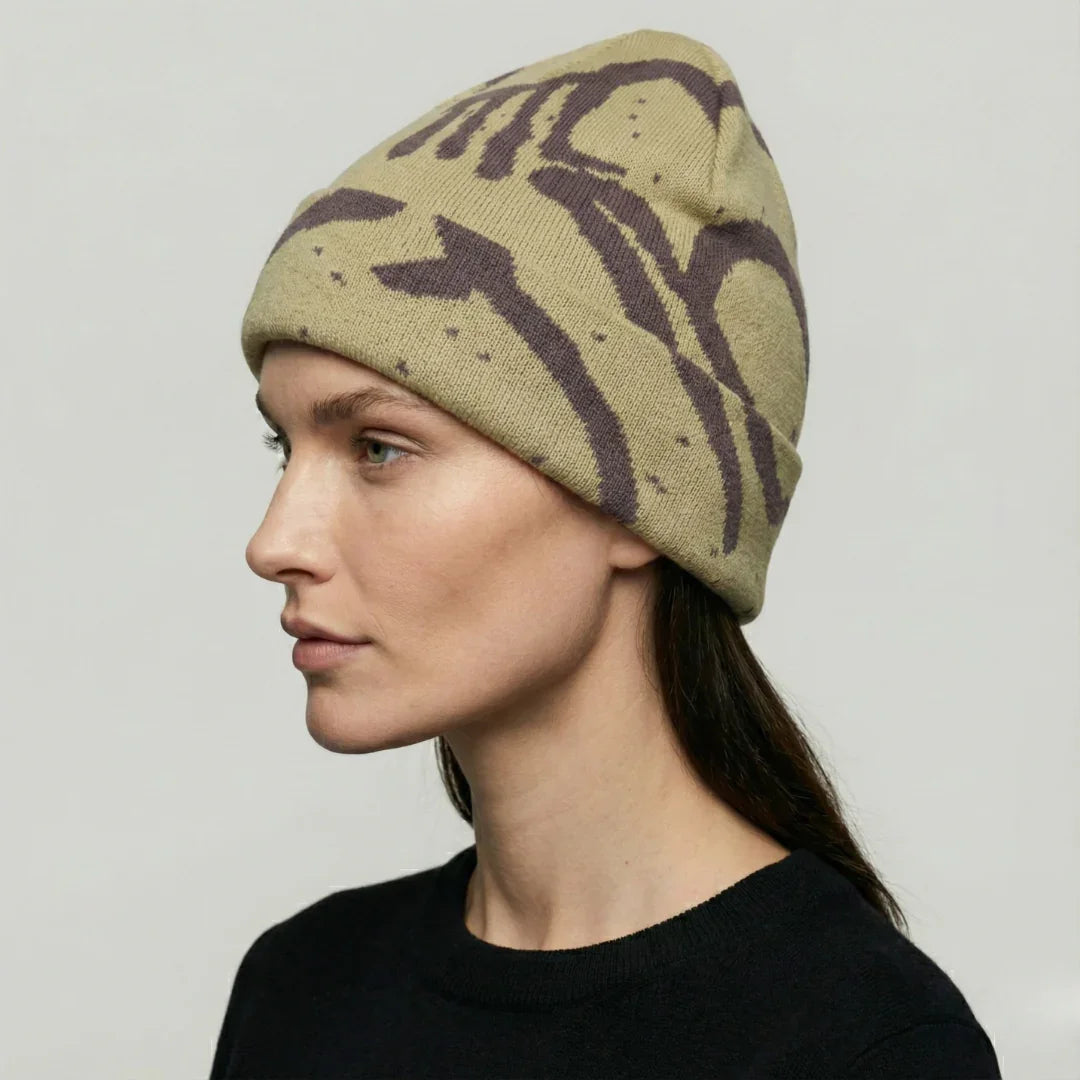 Bonnet Streetwear Mixte Kaki Motif Tie-Dye Brun