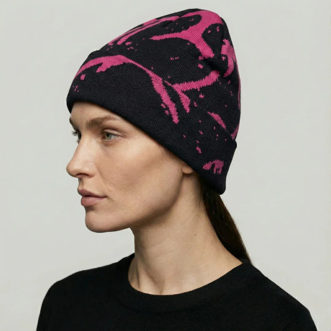 Bonnet Streetwear Mixte Noir Graffiti Rose Fluo