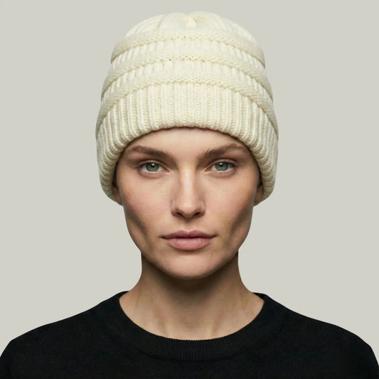 Bonnet Tricot Femme Blanc à Relief Maison Shelby