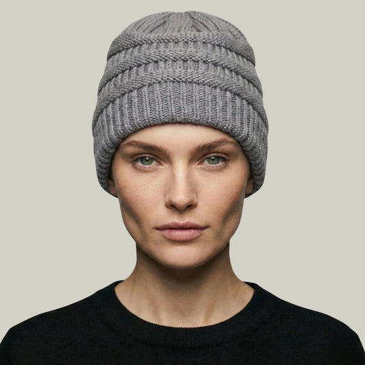 Bonnet Tricot Femme Gris Clair Maille Relief Slouchy Maison Shelby