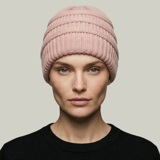Bonnet Tricot Femme Rose Blush Maille Relief Slouchy Maison Shelby