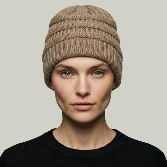 Bonnet Tricot Femme Taupe Maille Relief Slouchy Maison Shelby
