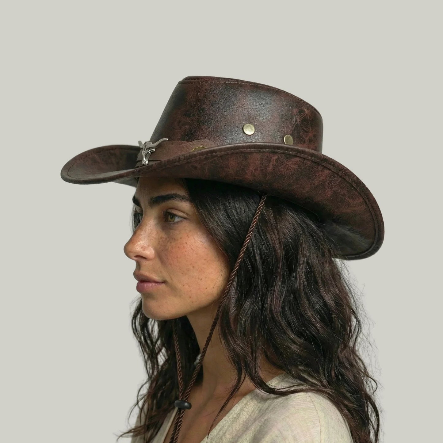 Chapeau Cowboy Camel Mixte Cuir Vieilli Taureau