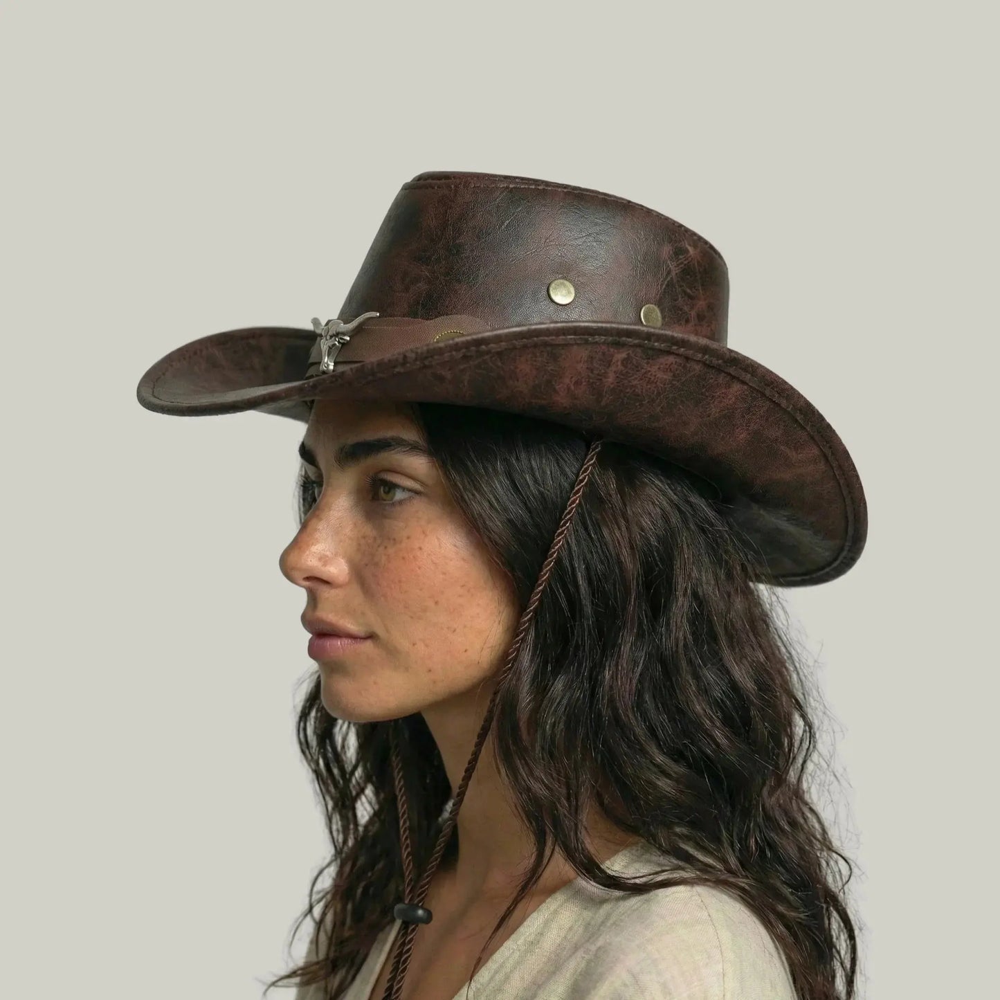 Chapeau Cowboy Camel Mixte Cuir Vieilli Taureau Maison Shelby