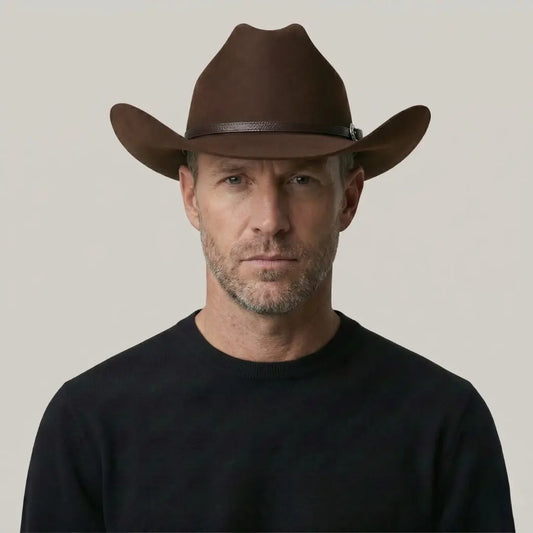 Chapeau Cowboy Marron Mixte Feutre Boucle Argentée Maison Shelby