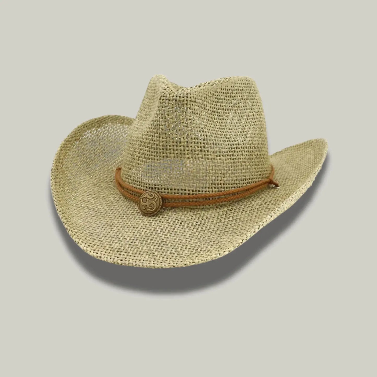 Chapeau Cowboy Mixte Paille Naturelle Bandeau Cuir Cordelière Maison Shelby
