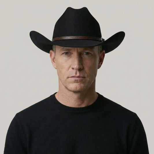 Chapeau Cowboy Noir Mixte Bandeau Boucle Argentée Maison Shelby