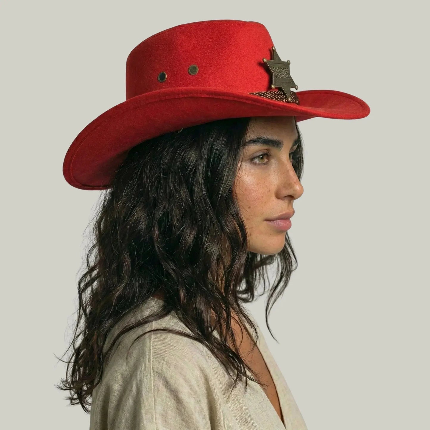 Chapeau Cowboy Rouge Femme Feutre Étoile Shérif Maison Shelby