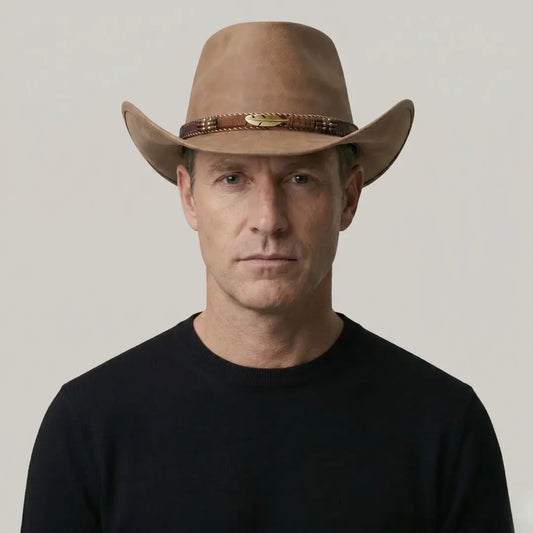 Chapeau Cowboy Taupe Mixte Feutre Bandeau Tressé Maison Shelby
