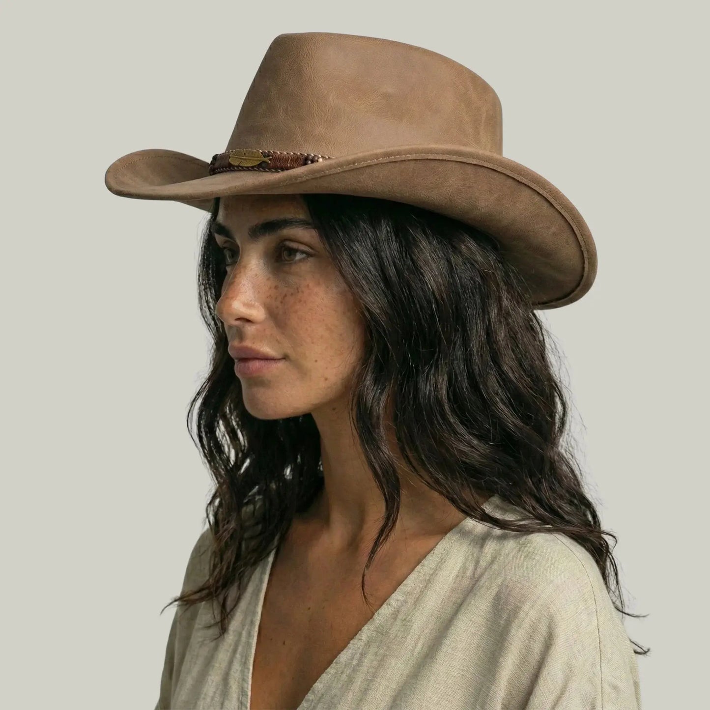 Chapeau Cowboy Taupe Mixte Feutre Bandeau Tressé Maison Shelby