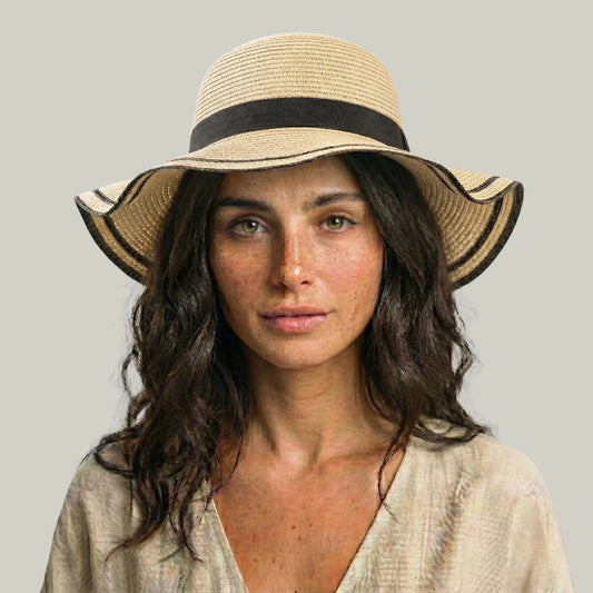 Chapeau de Paille Femme Beige – Nœud Noir Élégant Maison Shelby
