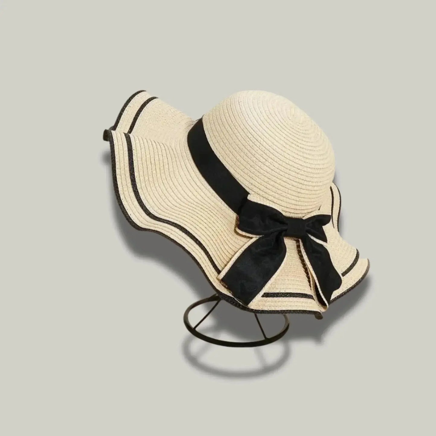 Chapeau de Paille Femme Bleu Marine – Nœud Noir Élégant Maison Shelby