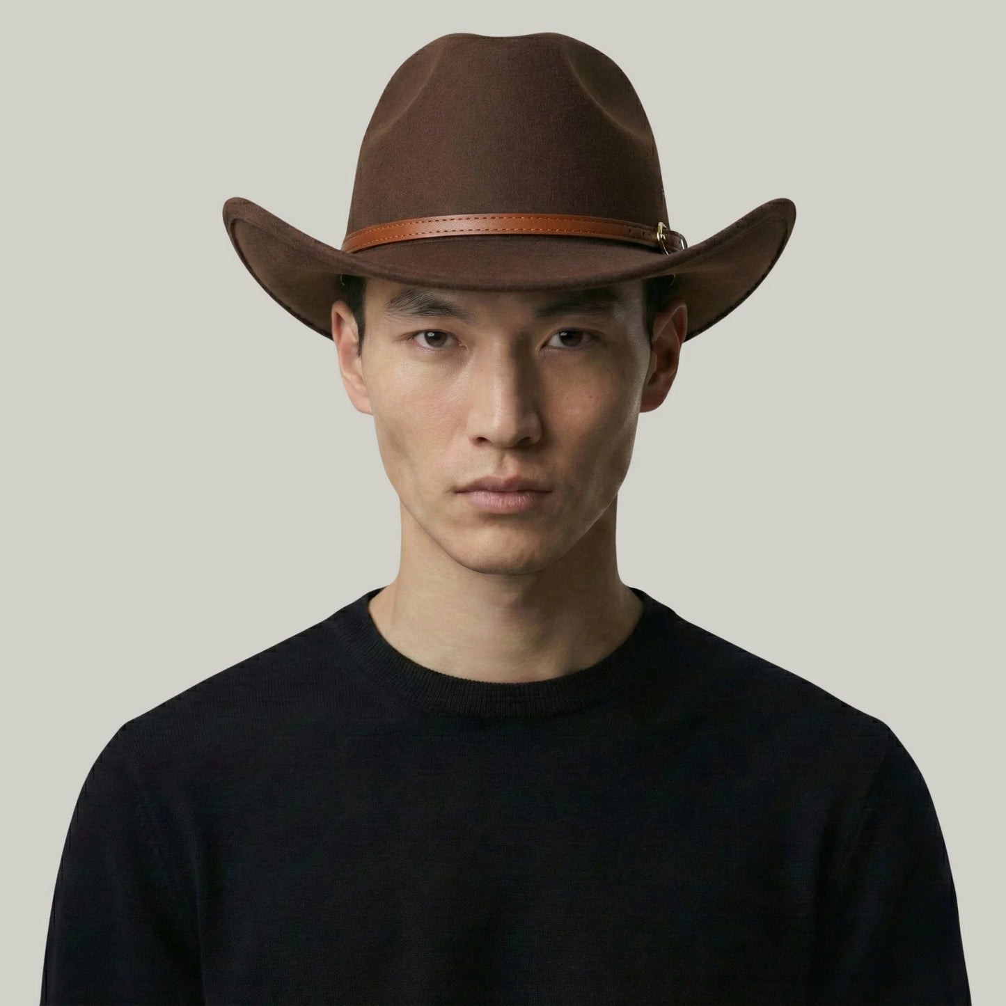 Chapeau Cowboy Noisette Homme Feutre Bandeau Cuir Cognac