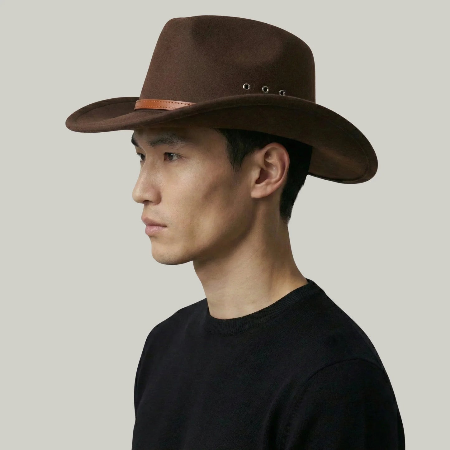 Chapeau Cowboy Noisette Homme Feutre Bandeau Cuir Cognac