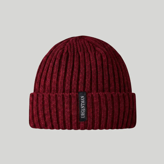 Bonnet Côtelé Mixte Bordeaux Revers Étiquette Tissée