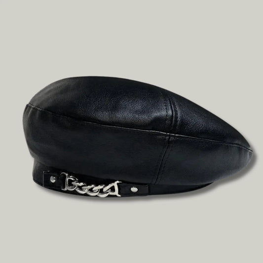 Béret Basque Femme Noir Simili-Cuir