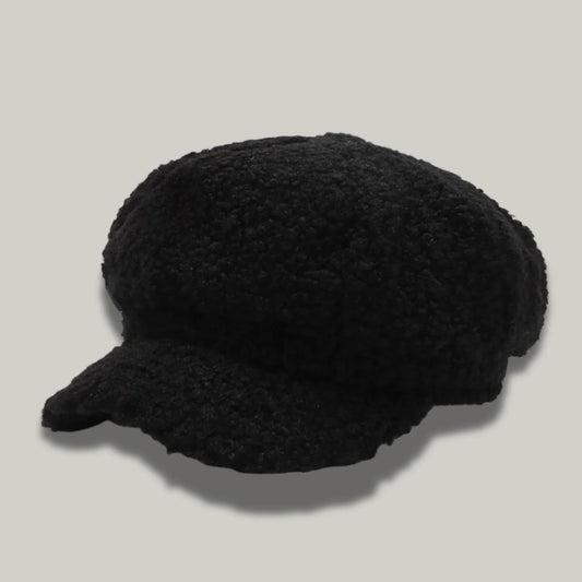 Béret Gavroche Femme Noir à Fourrure