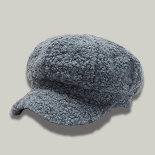 Béret Gavroche Femme Gris à Fourrure