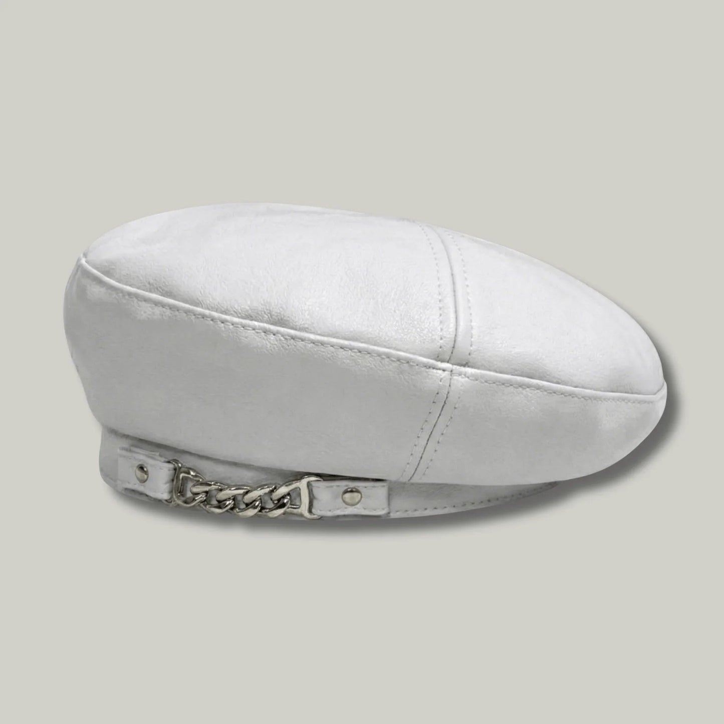 Béret Basque Femme Blanc Simili-Cuir