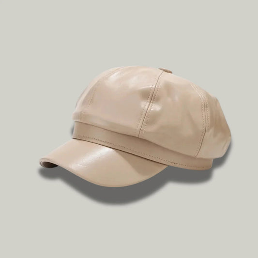 Béret Gavroche Femme Beige Simili Cuir