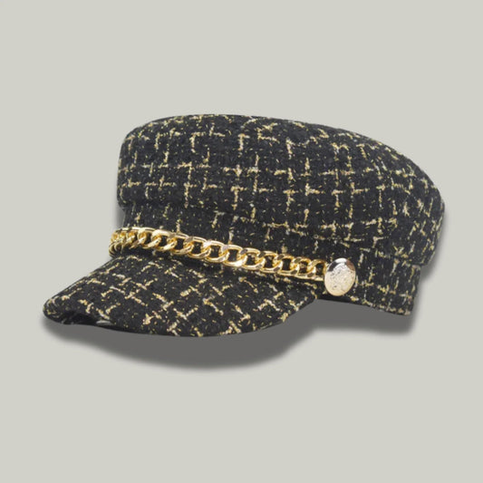Béret Gavroche Femme Noir Chaine