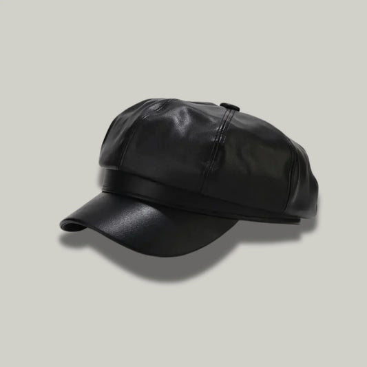 Béret Gavroche Femme Noir Simili Cuir