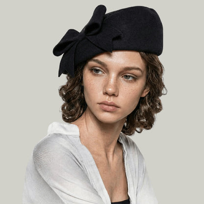 Béret Femme Noir à Noeud