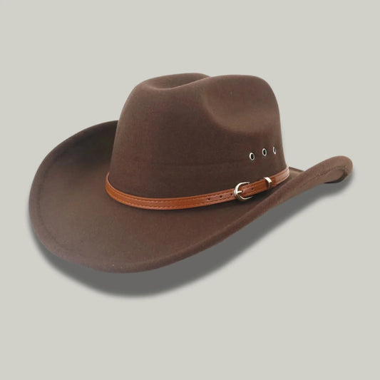 Chapeau Cowboy Noisette Homme Feutre Bandeau Cuir Cognac