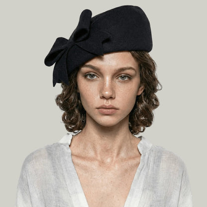 Béret Femme Noir à Noeud